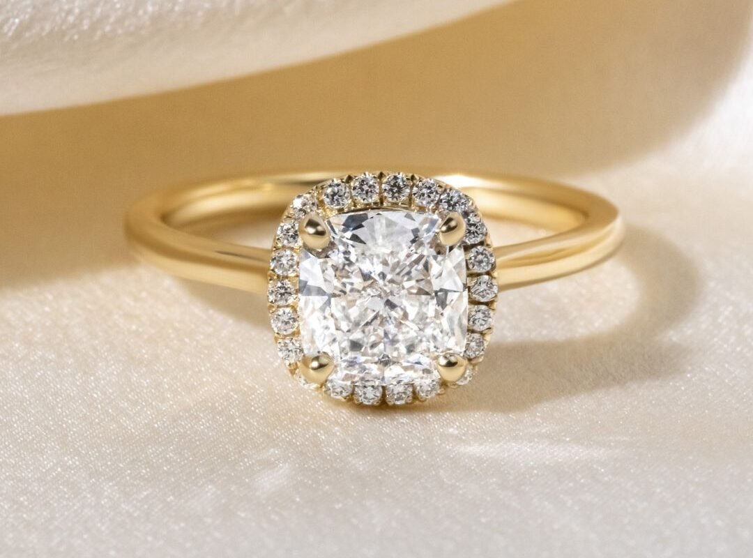 Halo Cushion Cut Diamond Engagement Ring